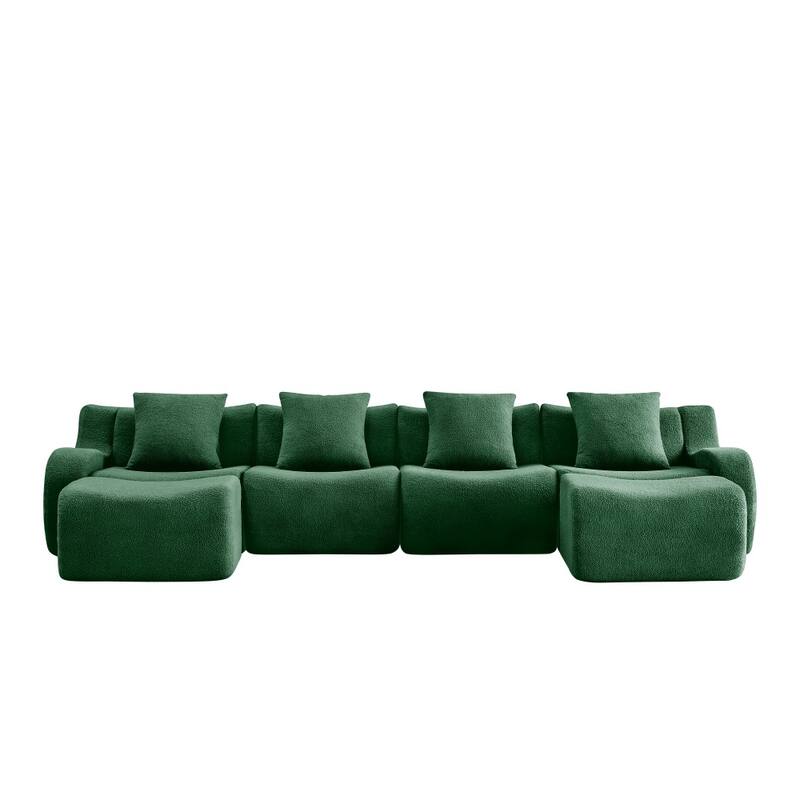 148" Premium Teddy Fabric U-shaped Modular Curved Armrests Boneless Sofa Set