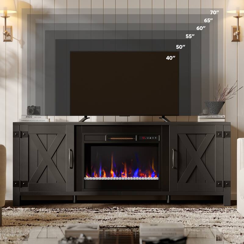 63'' Fireplace TV Stand with Electric Fireplace Heater & Storage Cabinet for TVs up to 70 Inch