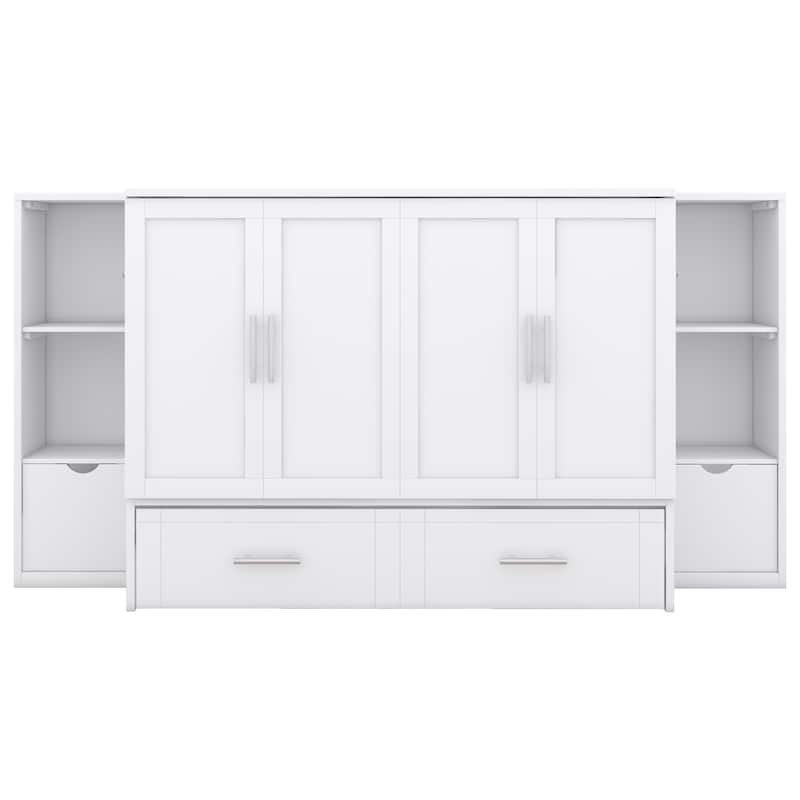 Modern Style Murphy Bed with Shelves, Drawers and USB Ports for Bedroom