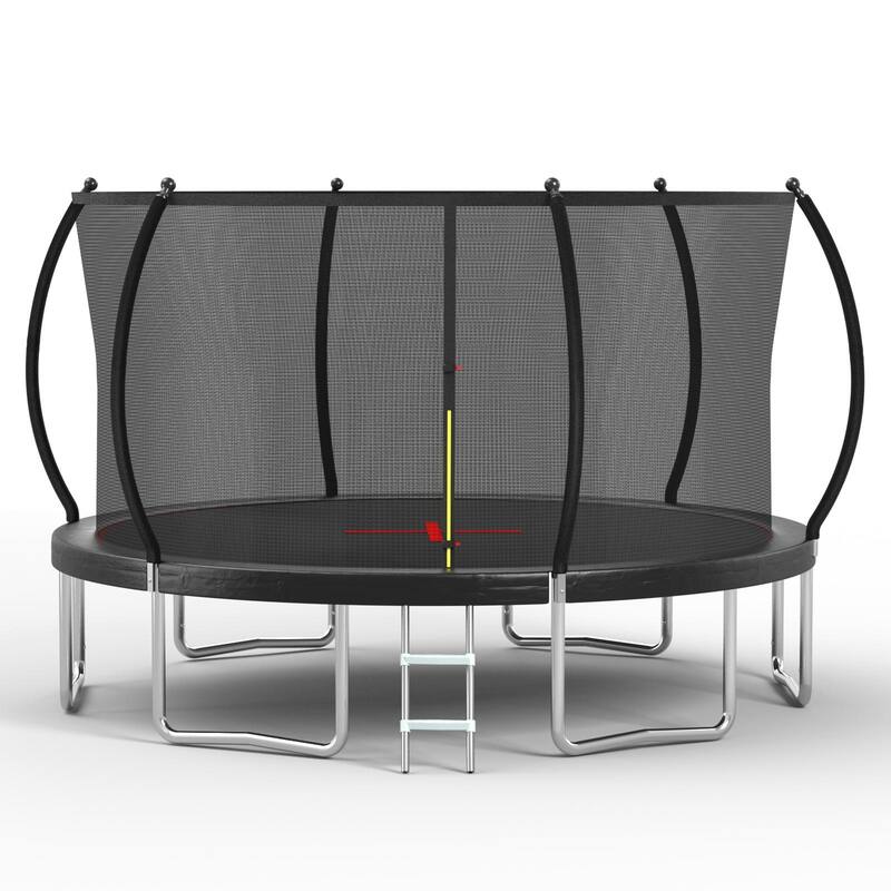 14FT Trampoline with Safety Enclosure 6 Leg Design Black Outdoor Garden