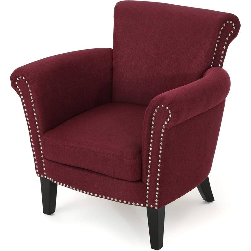 Roomfitters Tufted Nailhead Trim Club Chair, Modern Upholstered Accent Armchair for Living Room, Burgundy