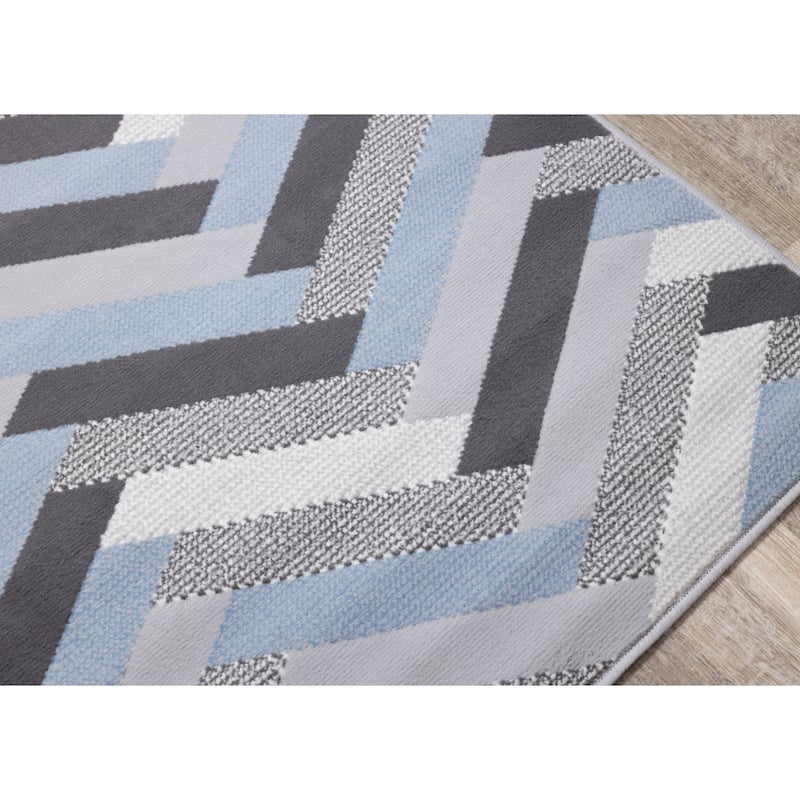 Florence Collection - Grey/Blue Herringbone Rug - 4'7" x 6'7"