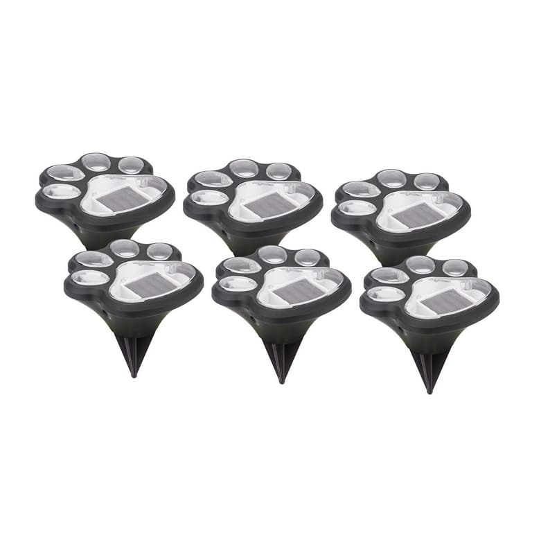 Paw Print Solar Accent Lights - Set of 6 - Black/Clear