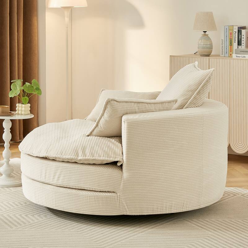 360° Swivel Accent Chair Round Barrel Chair, Living Room Oversized Single Sofa Chair Chaise Lounge Reading Sofa Armchair