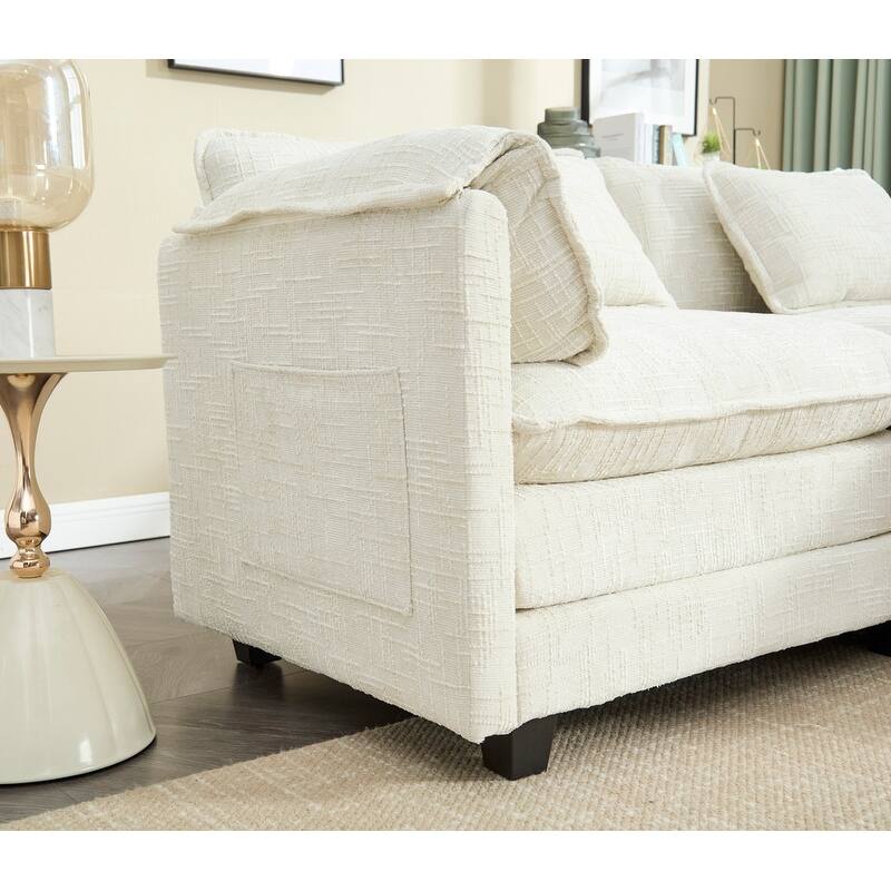 76.77" Chenille Upholstered Sofa with 2 Ottomans