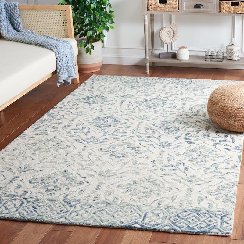 SAFAVIEH Handmade Dip Dye Elvedina Floral Wool Rug - 3' x 5' - Blue/Ivory