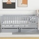 preview thumbnail 81 of 118, Wood Cribs Convertible Toddler Bed with Fence Guardrails and 2 Drawers Split into Independent Floor Bed and Daybed Slat Support Grey - Full