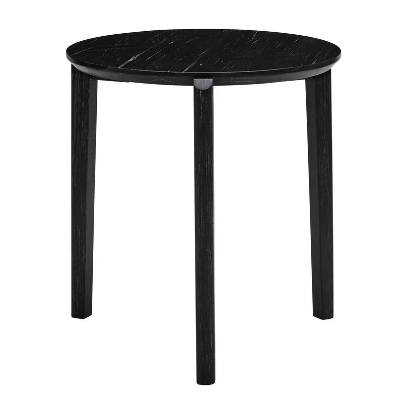 Modern 24-Inch Round Coffee Table - Stylish Imitation Marble Top with Solid Rubber Wood Legs-Perfect Small Wooden Coffee Table
