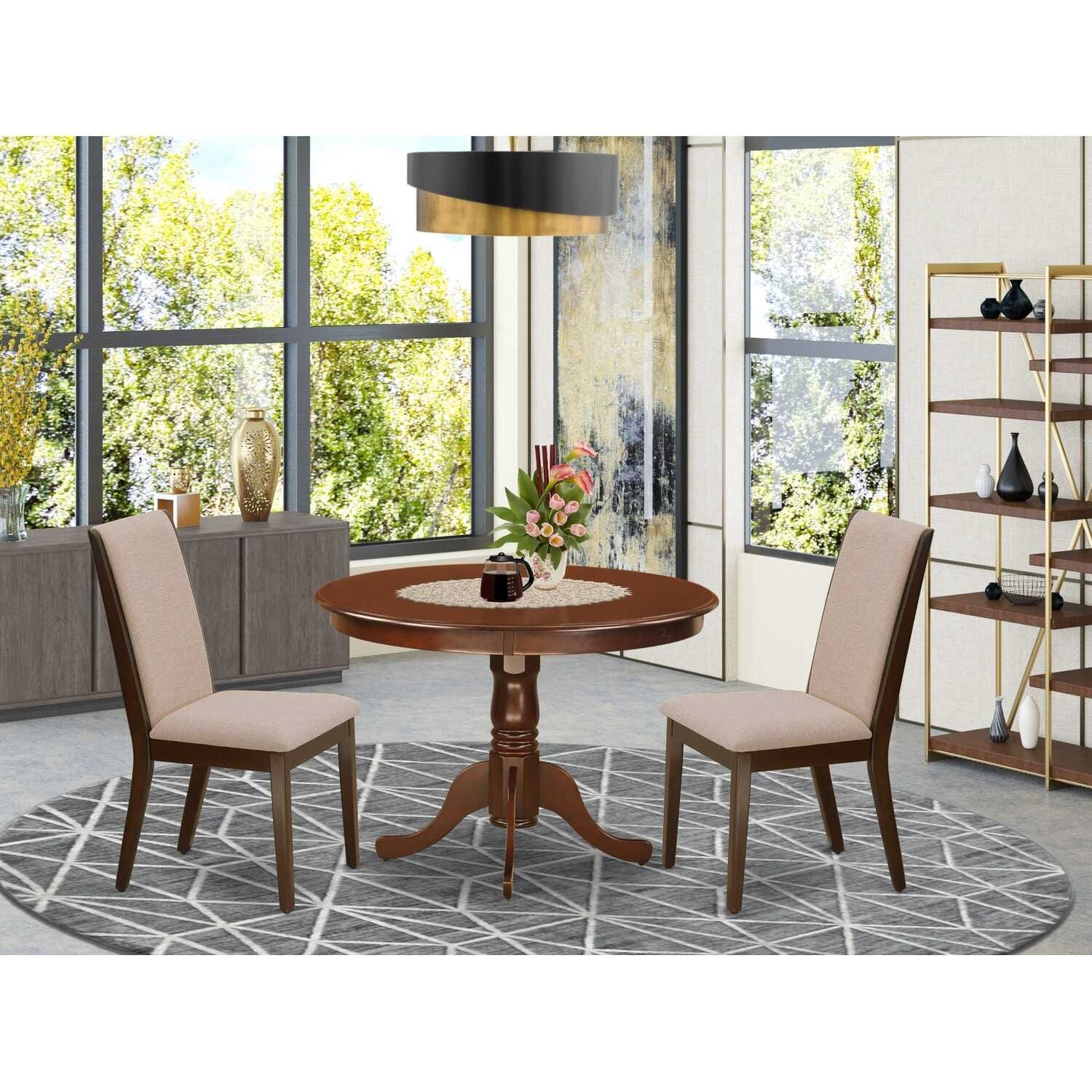 3-Piece Mahogany Finish Solid Wood Top-Dining Room Set-Seats 4