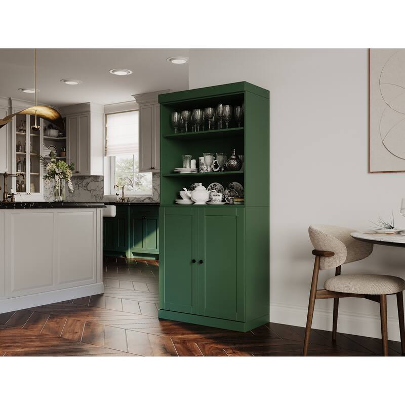 Palace Imports 100% Solid Wood 32" Pantry Cabinet with Shaker Doors and Adjustable Shelves - Green