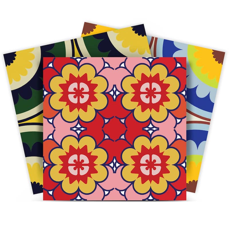HomeRoots 7" X 7" Mediterranean Brights Peel And Stick Removable Tiles