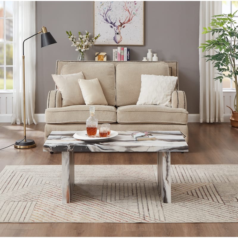 Roundhill Furniture Cavira Modern Faux Marble Living Room Coffee Table