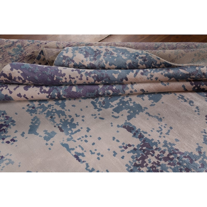 Contemporary Abstract Indian Rug Hand-Knotted Dining Room Wool Carpet - 9'8"x 12'9"