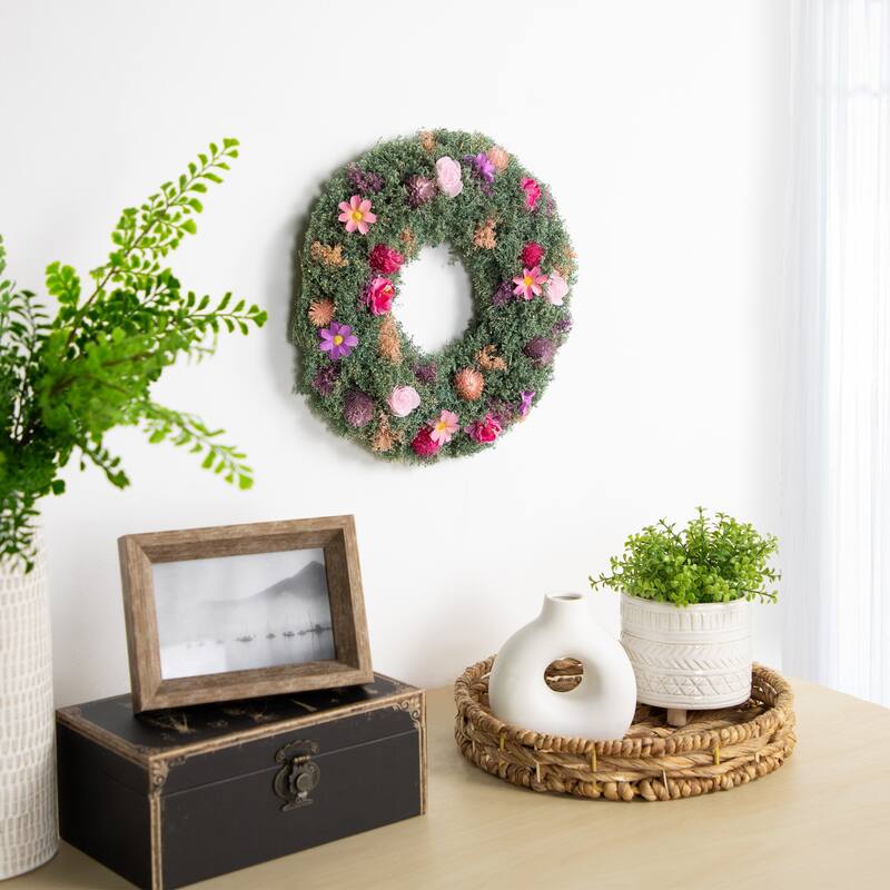Thistle Mixed Floral Spring Wreath - 13" - Pink and Purple