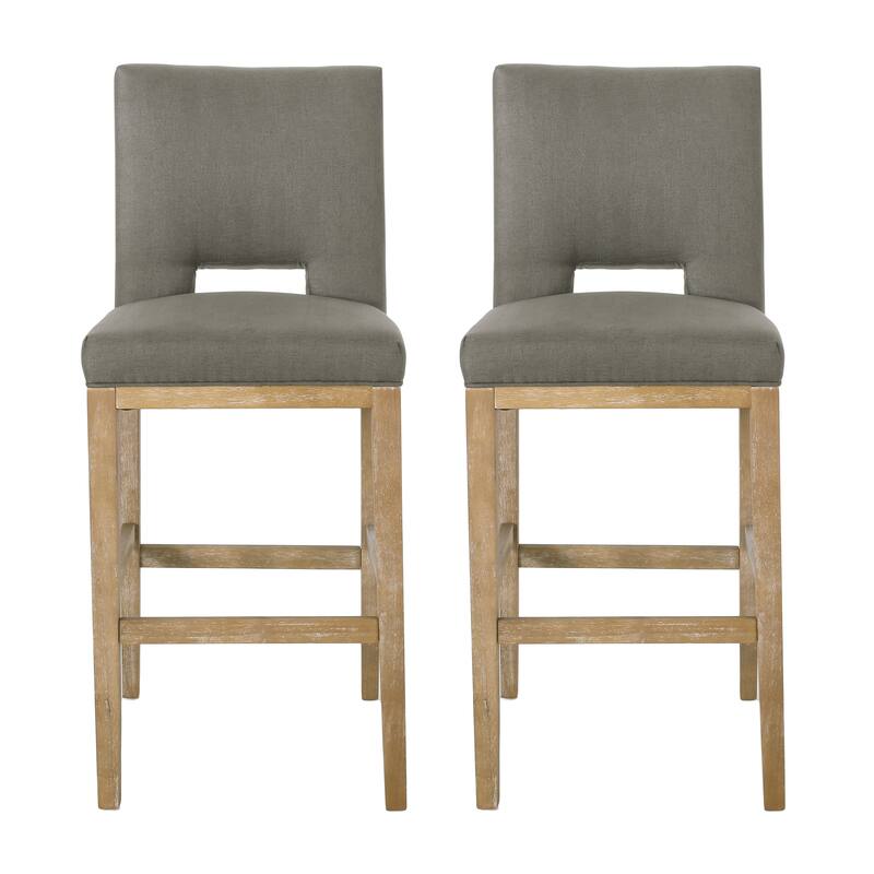 Modern Grey Fabric Bar Stools with Wooden Legs 45.5 Inch Height Upholstered Kitchen Stools Set of 1