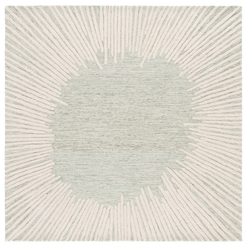 SAFAVIEH Handmade Abstract Sofoula Modern Wool Rug - 6' Square - Sage/Ivory