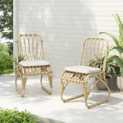 Outdoor PE Wicker Dining Chairs with Washable Cushion Set of 2, Outdoor Rattan chairs for Backyard