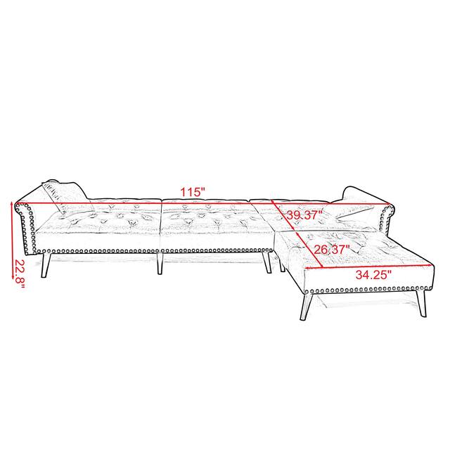 2 Pieces Convertible Reversible Sectional Sofa Velvet Sofa Sleeper Chaise