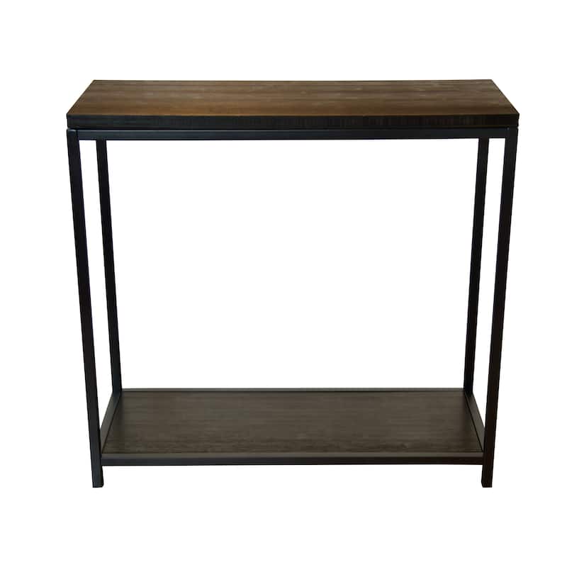 2 Tier Solid Bamboo Steel Frame Console Table - Brushed Brown