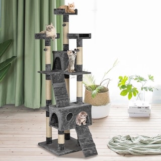 Shop 66 Multi Level Cat Tree Sisal Covered Scratching Posts Plush Condo Overstock 31195084 Beige