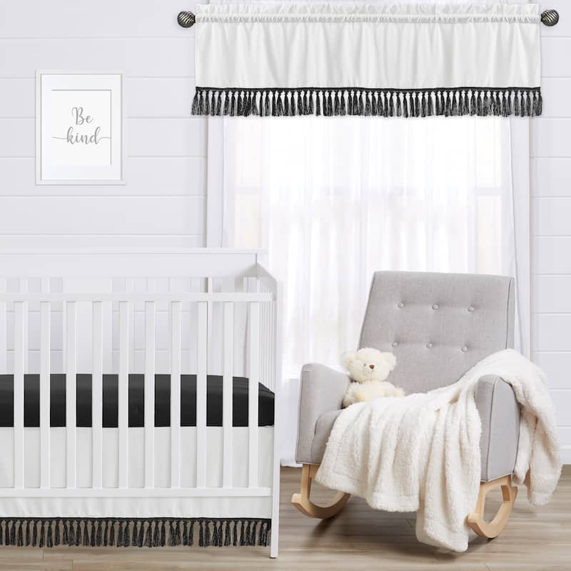 Sweet Jojo Designs Black and White Boy Girl Gender Neutral Unisex Window Curtain Valance Boho Stitch Farmhouse Bohemian Fringe