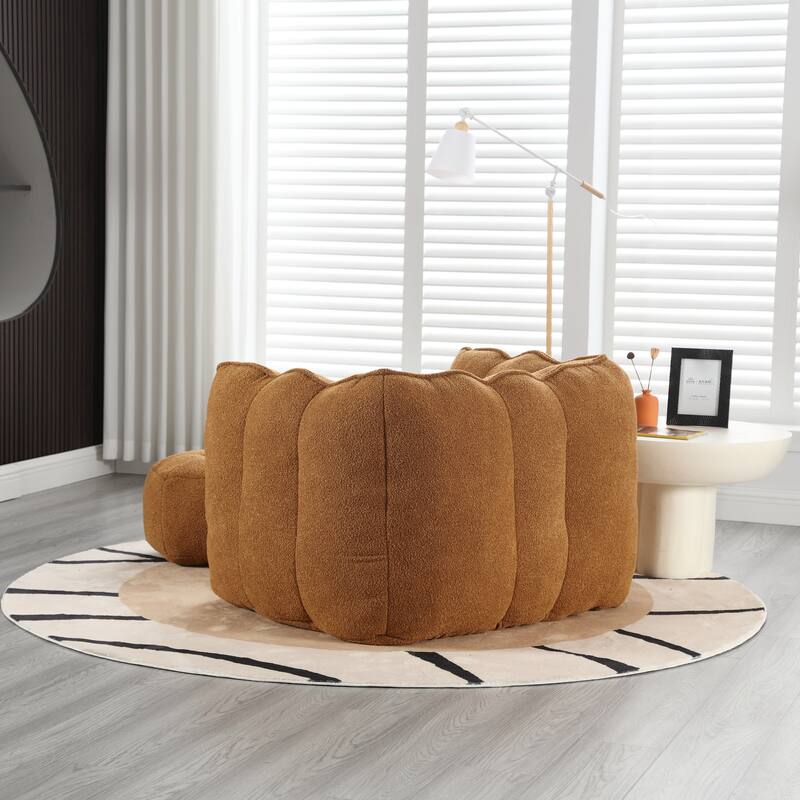 Modern Chenille Bean Bag Chair with Ottoman, Set of 1