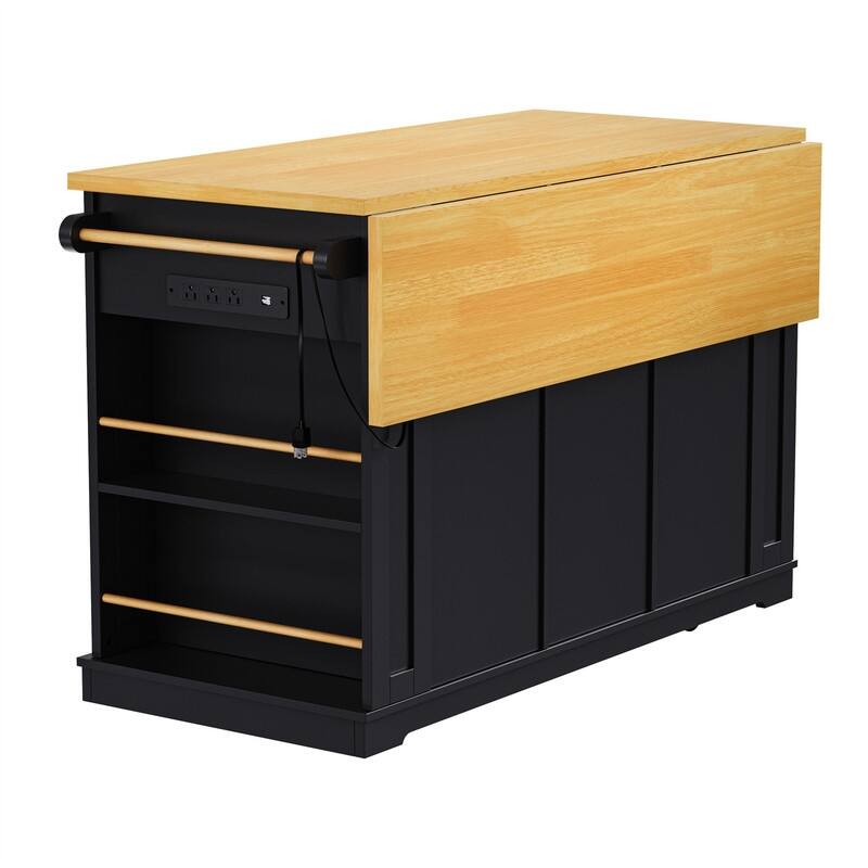 3-Piece/1 Piece Kitchen Island Set with/without 2 Bar Stools, Kitchen Cart on Wheels with 3 Drawers, Drop Leaf & Open Side Racks