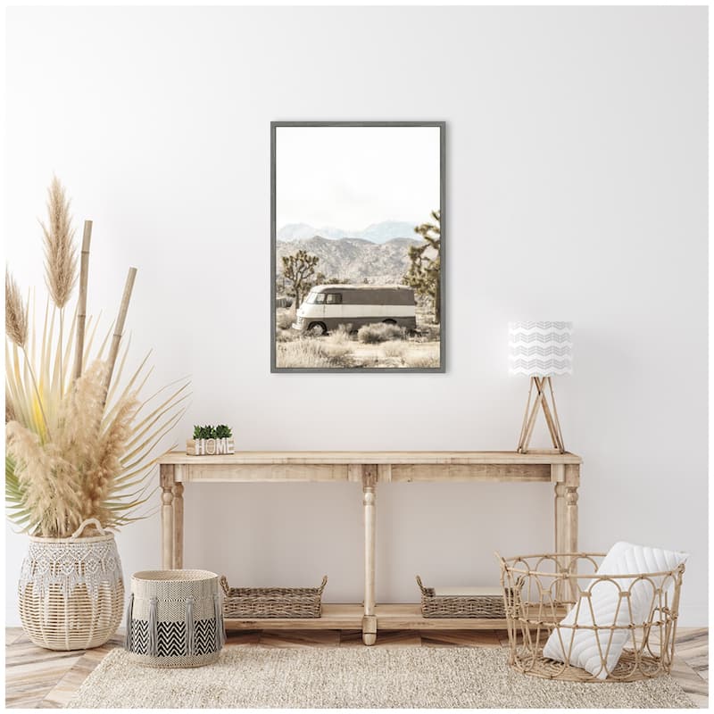 Kate and Laurel Sylvie Rustic Desert Vintage Van in Joshua Tree Framed Canvas by Saint and Sailor Studios