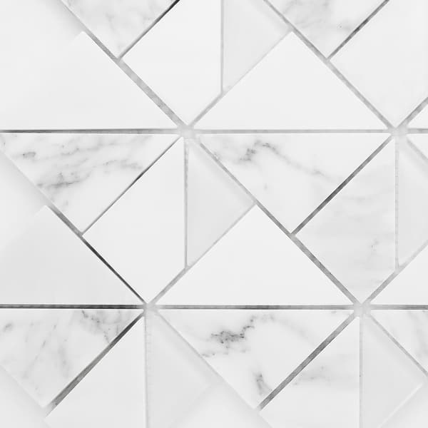 Tilegen Geometric Triangle Random Sized Marble Mosaic Tile In White Grey Wall Tile Instead of using one of those 3 colors for the rest of the nightstand, i went with light grey. usd