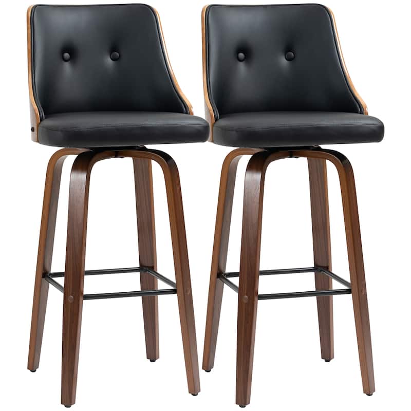 HOMCOM Counter Height Bar Stools Set of 2 PU Leather Swivel Barstools with Footrest and Tufted Back