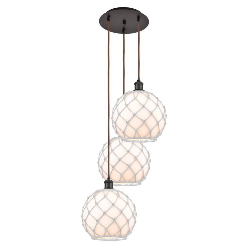 Innovations Lighting Endless Possibilities Ballston - Farmhouse Rope - 3 Light 17" Cord Hung Multi Pendant - White Glass with White Rope/Oil Rubbed Bronze