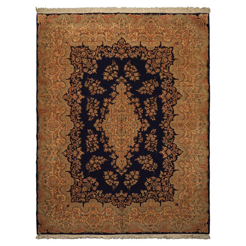 9x11'10'' Hand Knotted Wool Navy 250 KPSI Kerman Vintage pristine Geometric Rug - 9' x 11' 10''