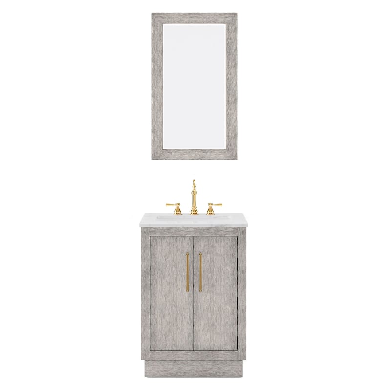Hugo Carrara White Marble Countertop Vanity with Rectangular Mirror - 24" - Gold Finish