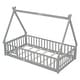 preview thumbnail 6 of 13, Twin Tent-shaped Floor Bed, Pine Fun Playhouse Bed Frames, With Guardrails, Slats, Door, House Bed Frame With Roof Grey