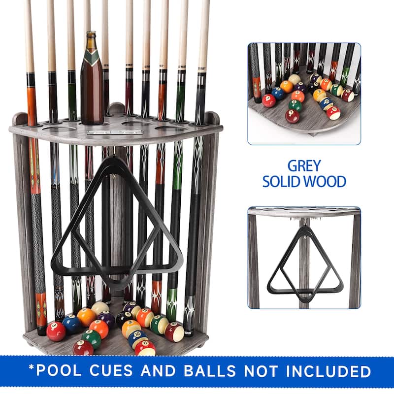 GSE™ 10-Pool Cue Wooden Corner-Style Billiard Pool Cue Rack. Floor Stand Pool Cue Stick Holder