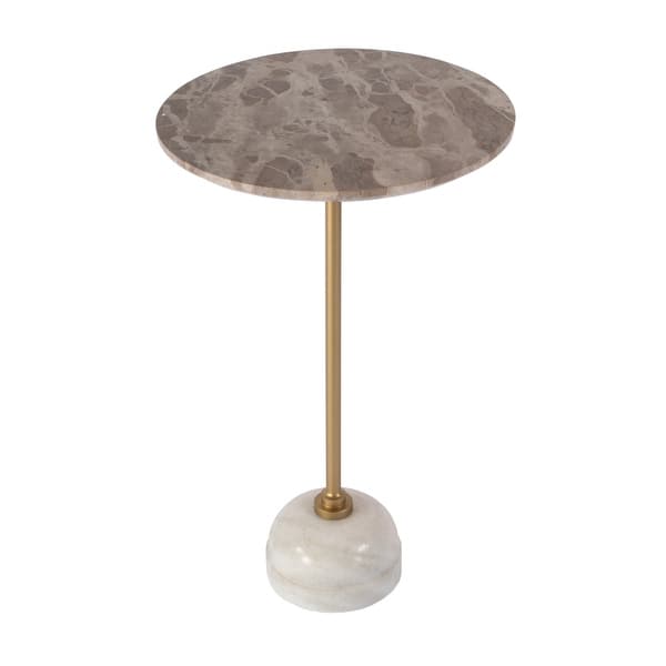 slide 2 of 5, Zion 16 in. W Round Marble and Iron Side Table Beige