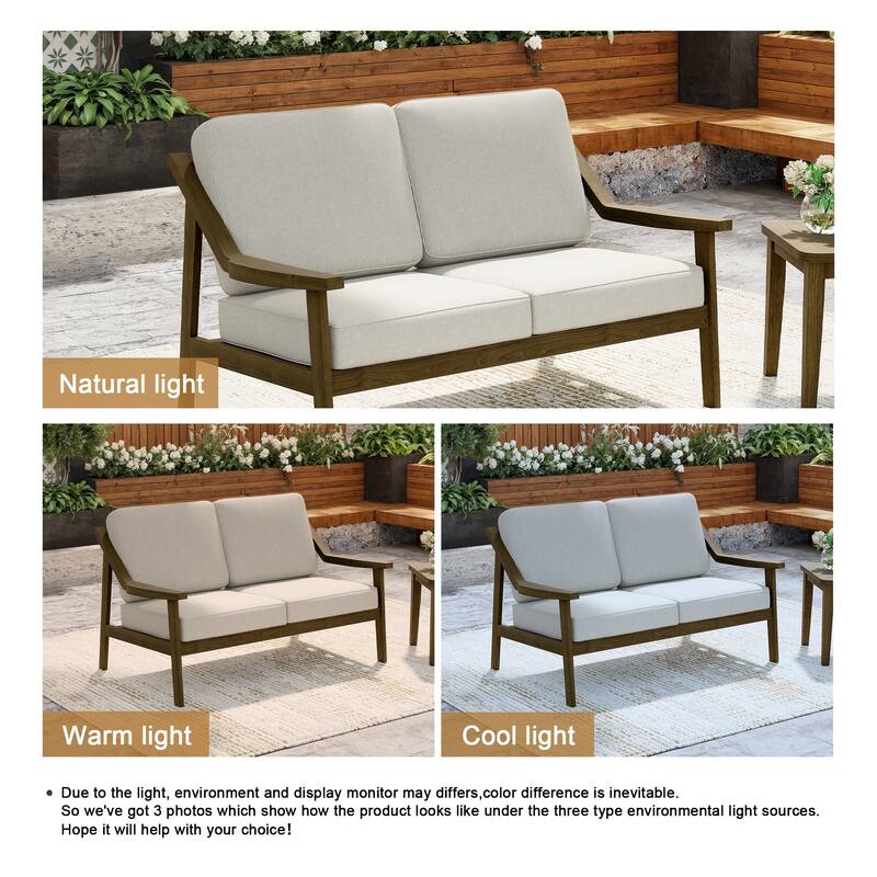 Solid Wood Outdoor Arm Chair Loveseat with Cushion
