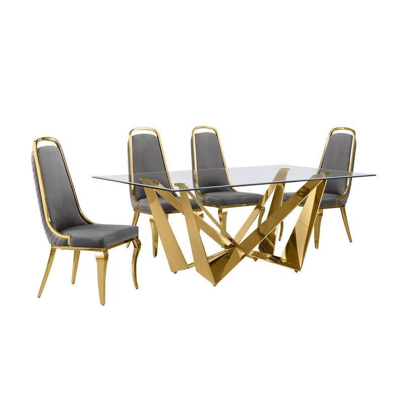Best Quality Furniture D400/1-SC310-7 Dining Set with 78" 12mm Glass with Bevel