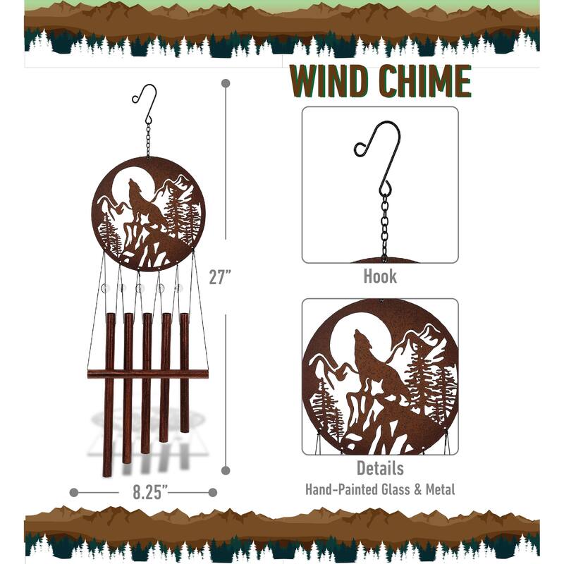 CoTa Global Wolf Wind Chime – Handmade Glass and Metal Chime - 27 inches