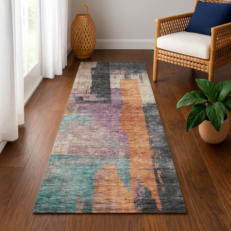 Premium Washable Super Soft Abstract Contemporary Mayfield Rug - Charcoal - 2'3" x 7'6"