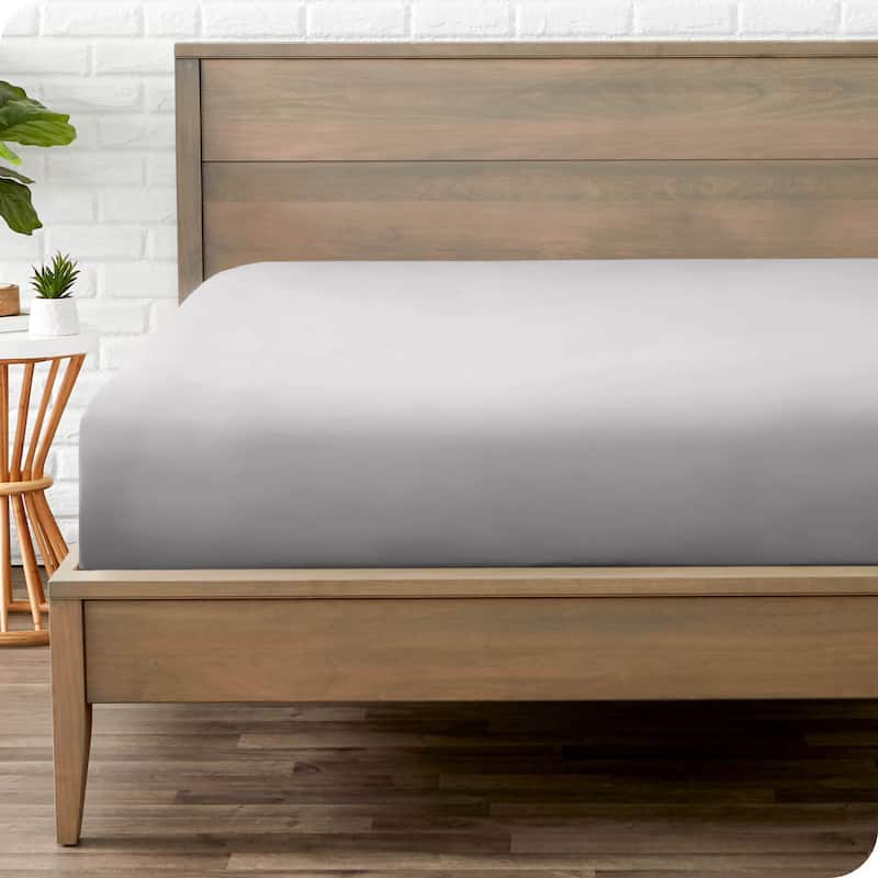 Bare Home Double Brushed Deep Pocket Fitted Sheet - Queen - Light Grey