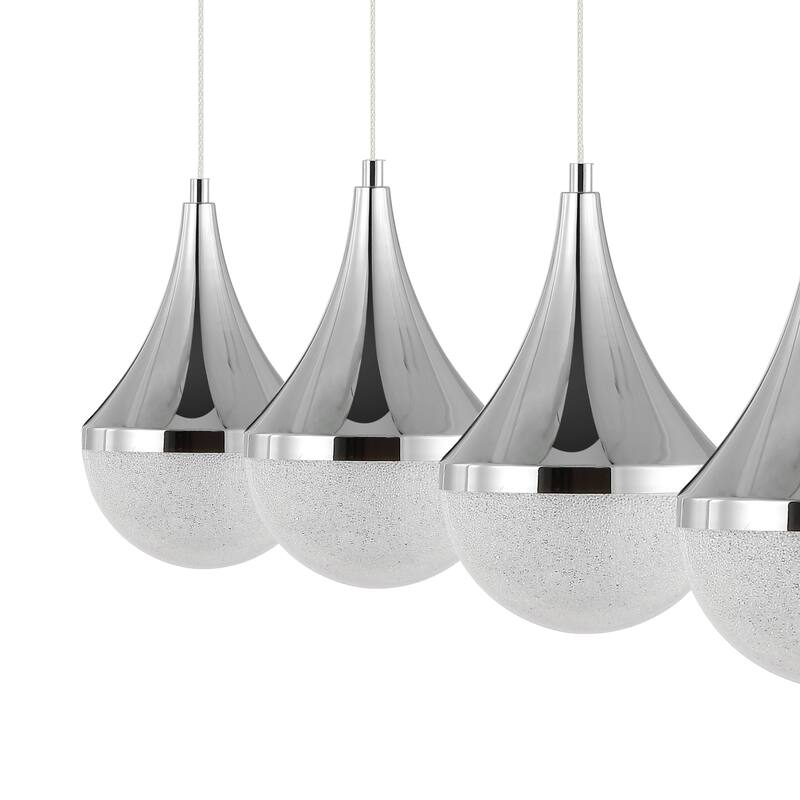 Mario Teardrop Modern Mid-Century Iron/Acrylic Integrated Linear LED Pendant, Chrome/White by JONATHAN Y