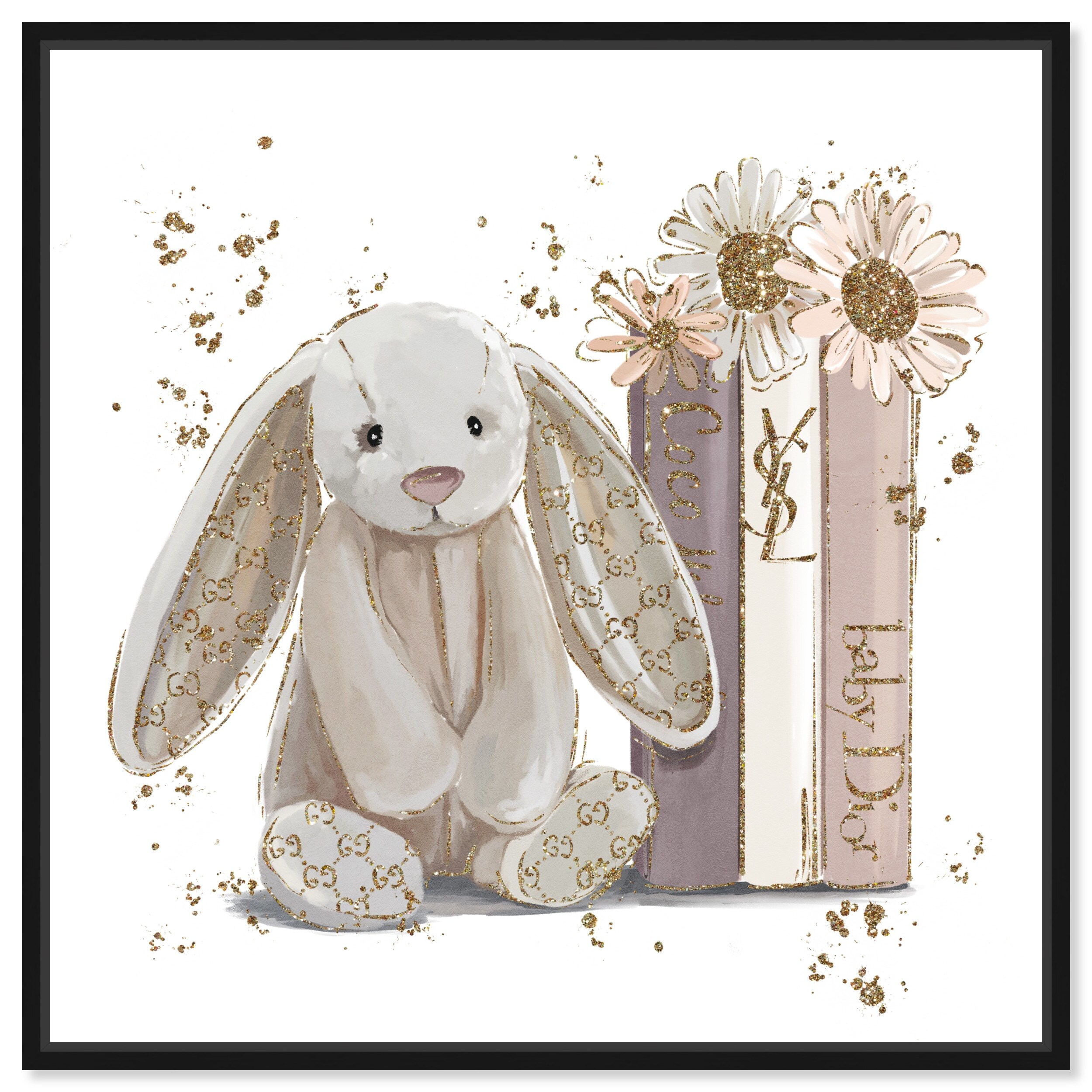 Oliver Gal 'Bunny Reads Fashion' Fashion White Wall Art