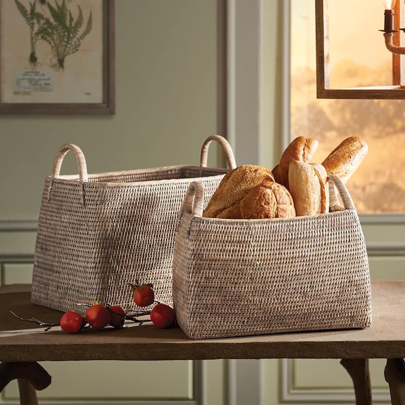 Burma Rattan Narrow Magazine Baskets, Set Of 2