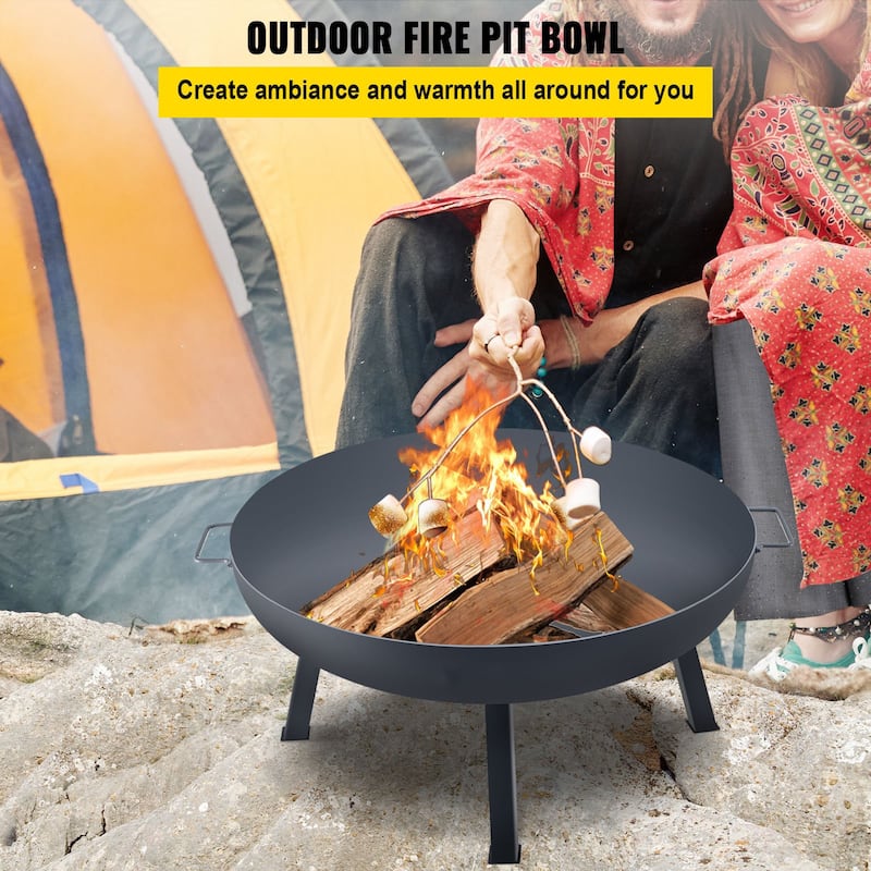 34" Outdoor Fire Pit Bowl, Carbon Steel Wood Burning for Patio & Camping - 33.5" x 9" x 16"