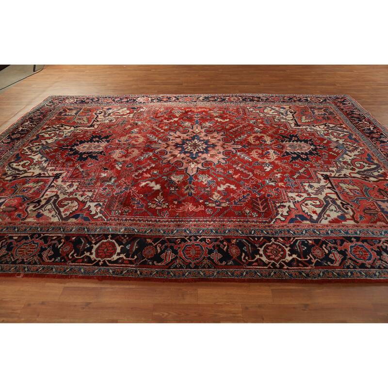 Hand Knotted Oriental 100% Wool Carpet Traditional Medallion Red Heriz (serapi) Area Rug - 11' 10'' X 8' 8''