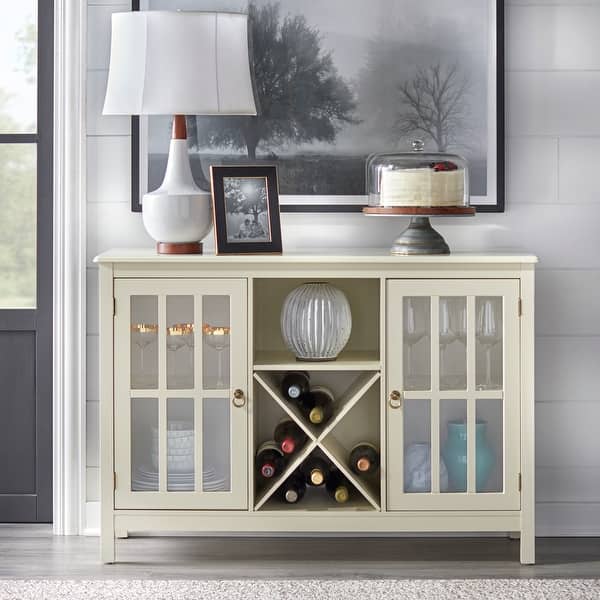 slide 2 of 7, Simple Living Portland Glass Wine Buffet/Sideboard Antique White
