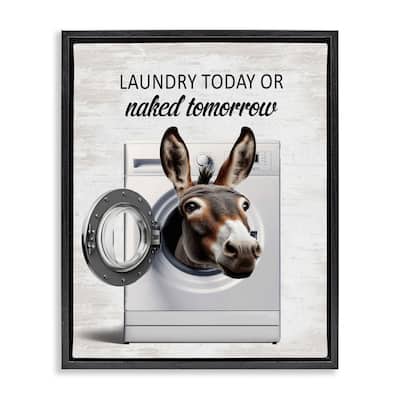Stupell Funny Donkey Washing Machine Framed Floater Canvas Wall Art Design By Lettered and Lined