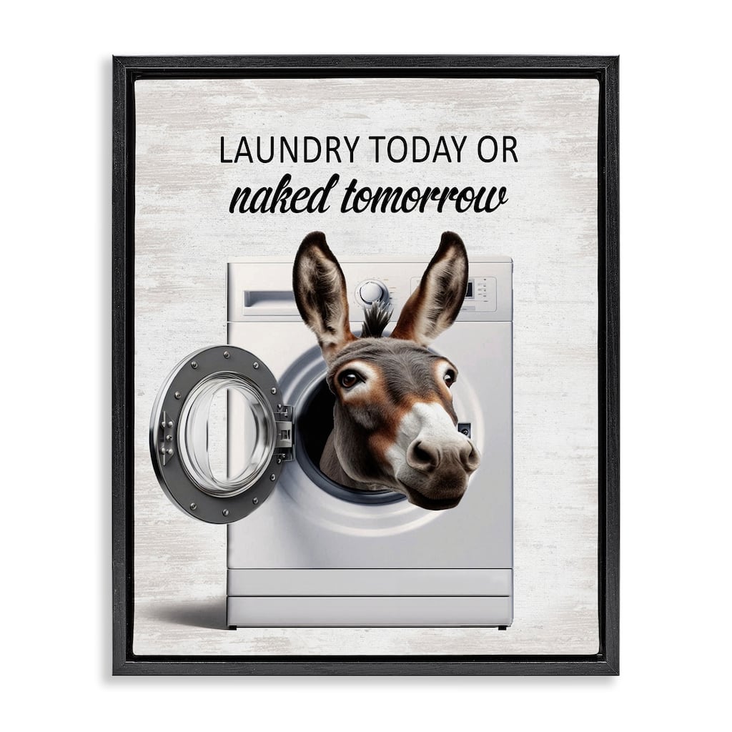 Stupell Funny Donkey Washing Machine Framed Floater Canvas Wall Art Design By Lettered and Lined