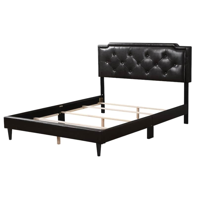 Leather Tufted Adjustable Queen Panel Bed - 85" - Cappuccino Brown